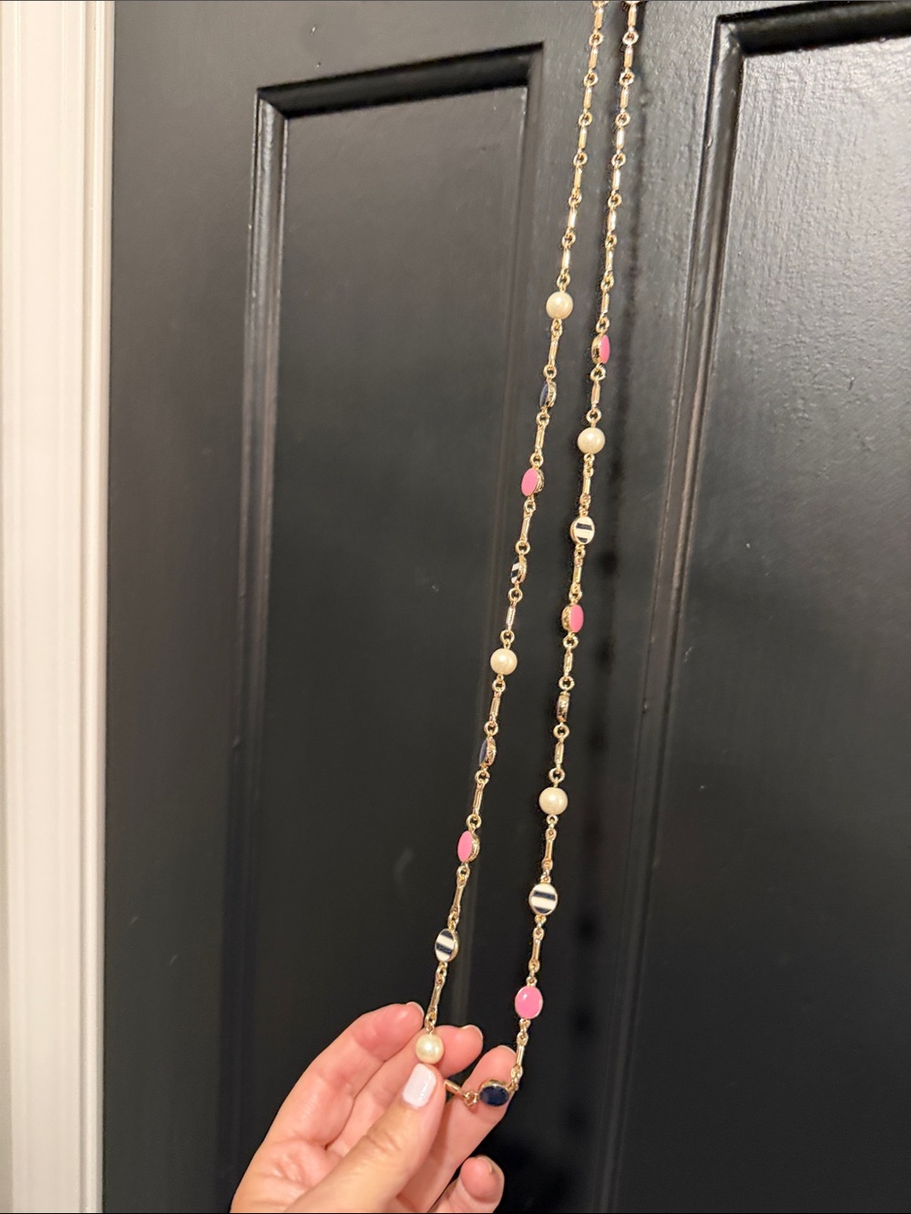 Talbots Gold-Tone Necklace with Pink Enamel & Pearl Stations